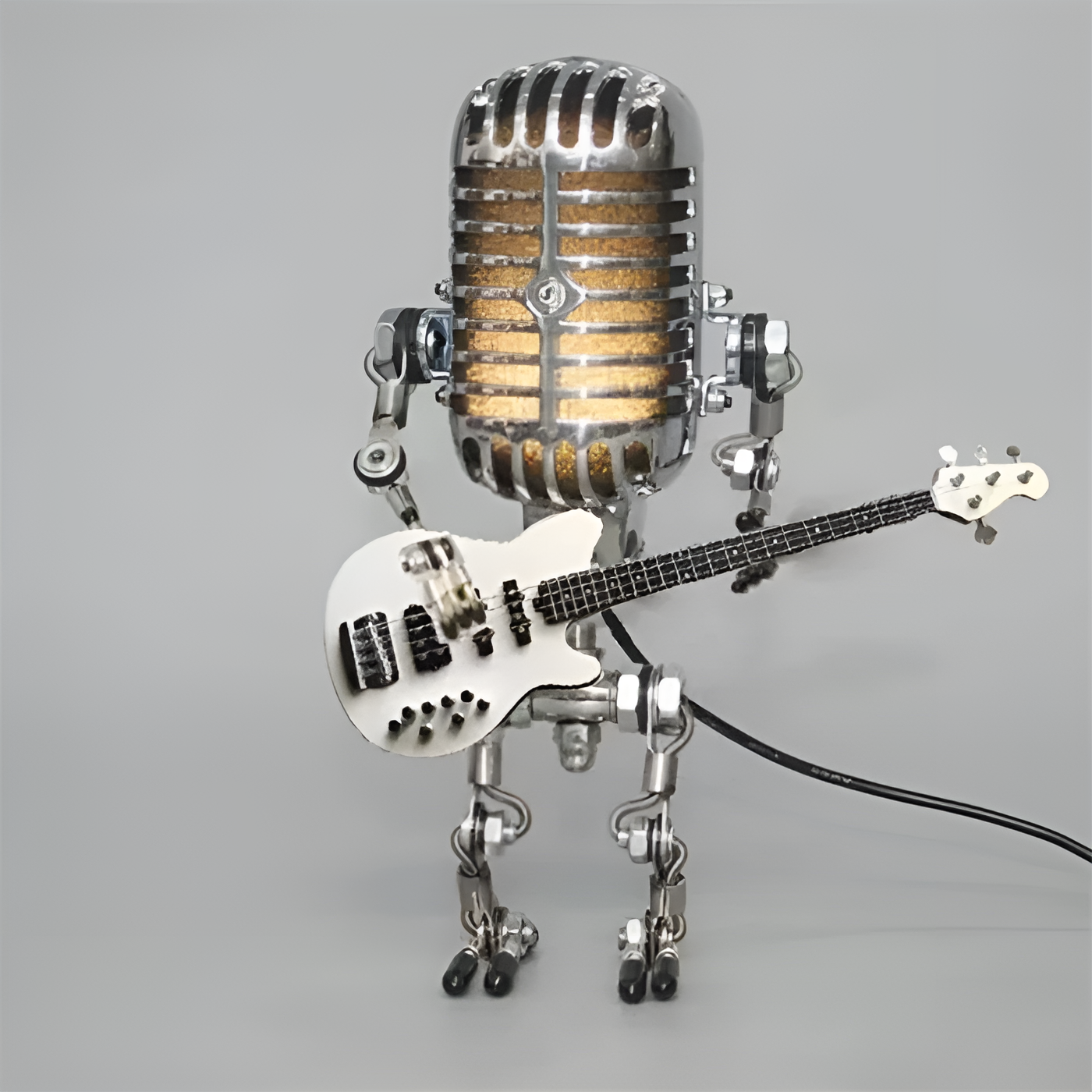 Robot lamp with guitar – Vintage-style LED decoration for the desk