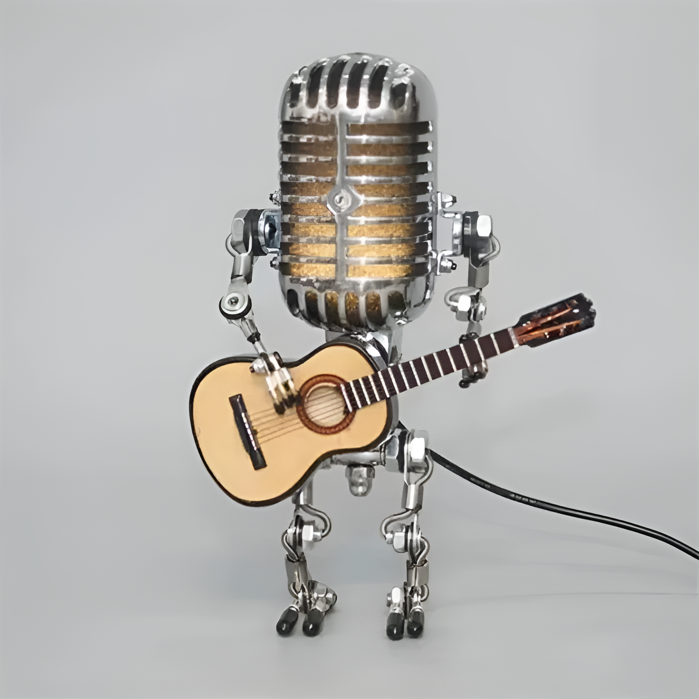 Robot lamp with guitar – Vintage-style LED decoration for the desk