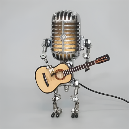 Robot lamp with guitar – Vintage-style LED decoration for the desk