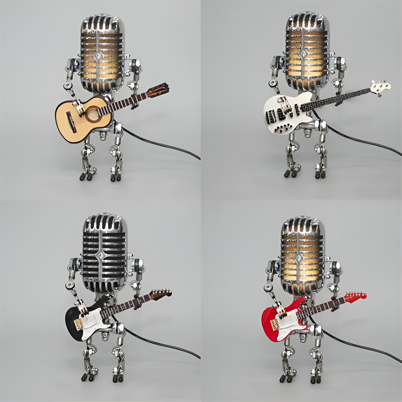 Robot lamp with guitar – Vintage-style LED decoration for the desk