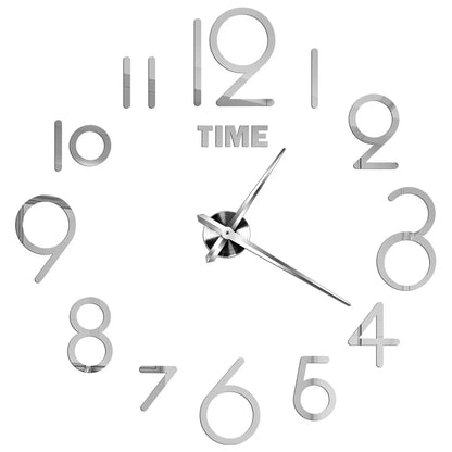 Big Wall Clock DIY 3D Self Adhesive Mirrored Acrylic Wall Clock For Kitchen Dining Room Living Room Creative Home Decor | Bowlift