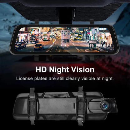 Mirror Dash Cam with 9.66-Inch Touchscreen, Dual 1280×720P Cameras and GPS