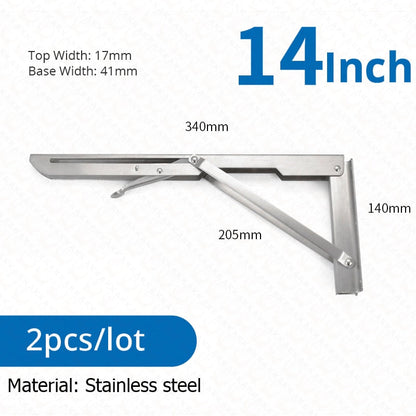 2-piece set of foldable shelf brackets, sturdy, made of stainless steel for tables, RVs, and space-saving