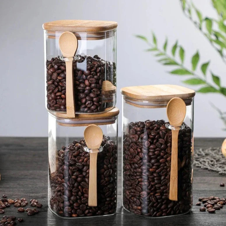 Bamboo and Glass 3-piece container set Brehn