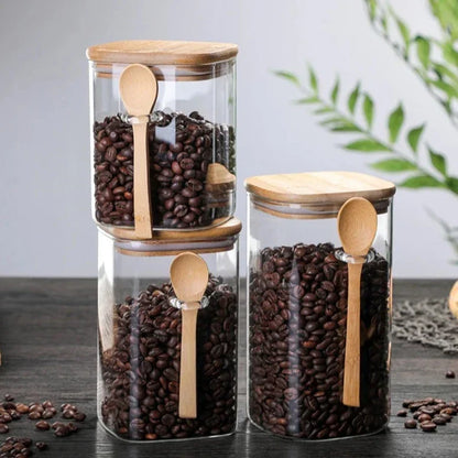 Bamboo and Glass 3-piece container set Brehn