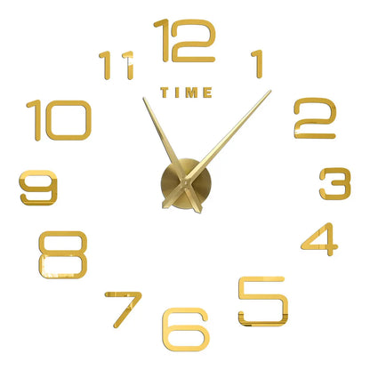 Big Wall Clock DIY 3D Self Adhesive Mirrored Acrylic Wall Clock For Kitchen Dining Room Living Room Creative Home Decor | Bowlift