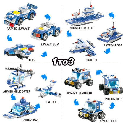 Skanto | 8 In 1 Police Car Station Building Block Series SWAT Toy Gift for Kids