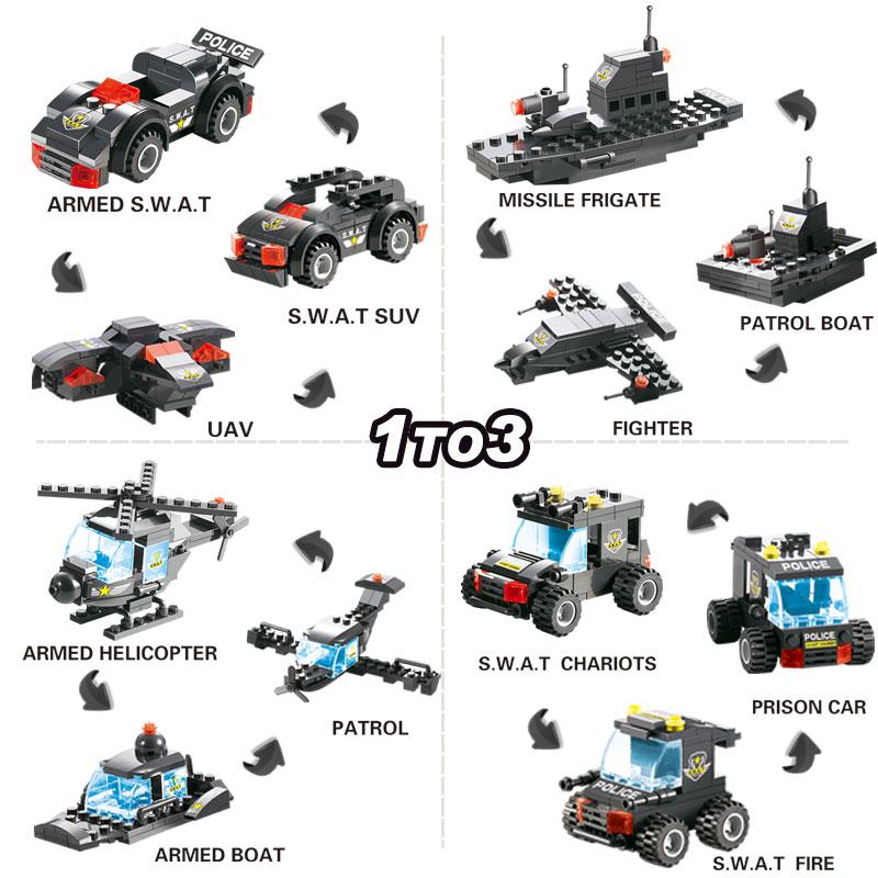 Skanto | 8 In 1 Police Car Station Building Block Series SWAT Toy Gift for Kids