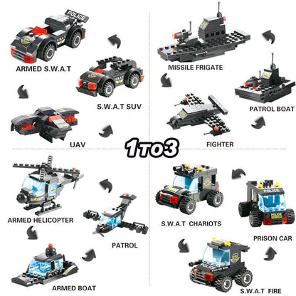 Skanto | 8 In 1 Police Car Station Building Block Series SWAT Toy Gift for Kids