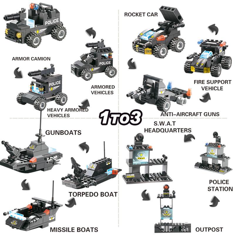Skanto | 8 In 1 Police Car Station Building Block Series SWAT Toy Gift for Kids