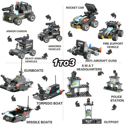 Skanto | 8 In 1 Police Car Station Building Block Series SWAT Toy Gift for Kids