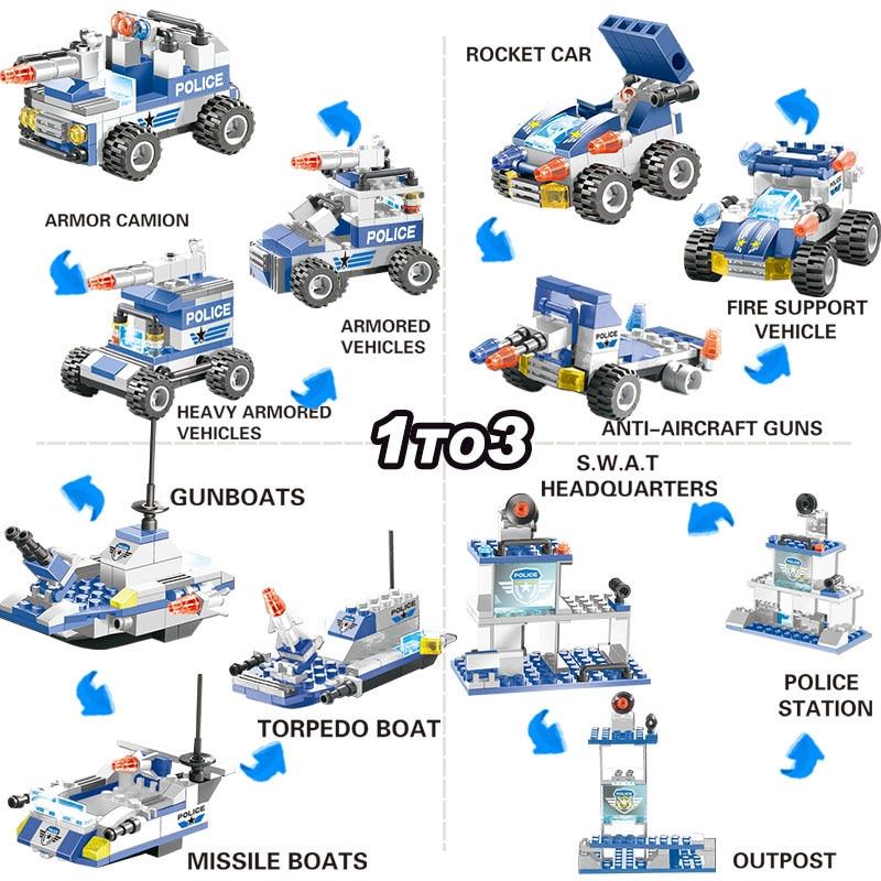 Skanto | 8 In 1 Police Car Station Building Block Series SWAT Toy Gift for Kids