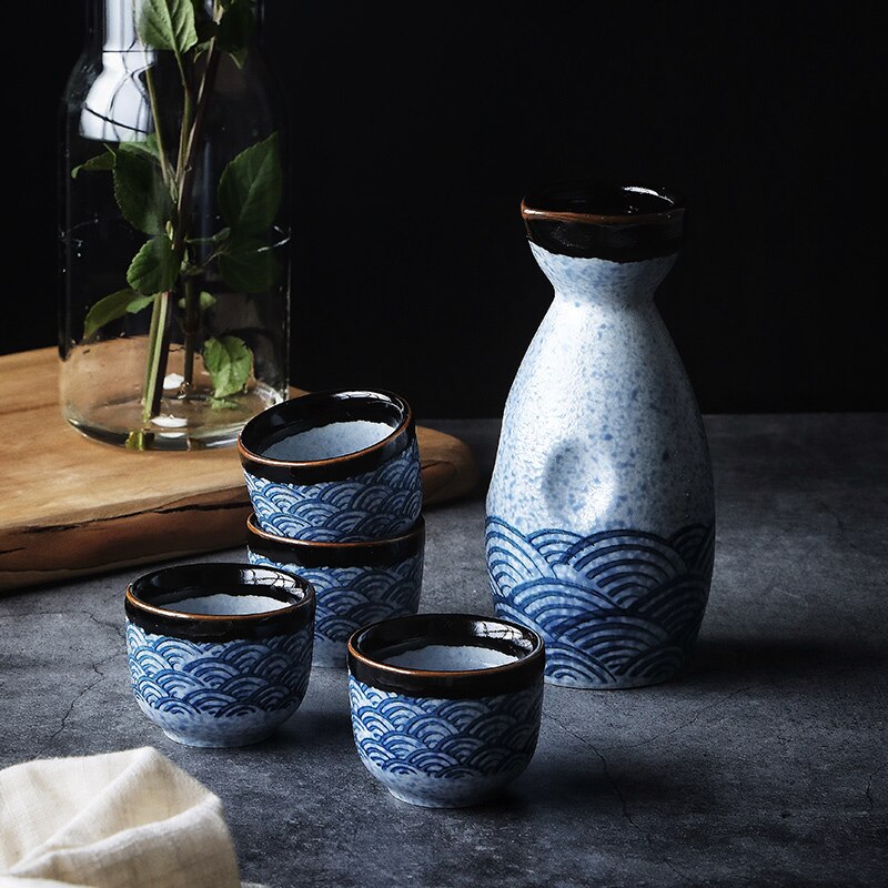 Skanto | Japanese Style Sake Set, Warm Chinese Wine Set, Handmade Ceramic Sake Set for Women