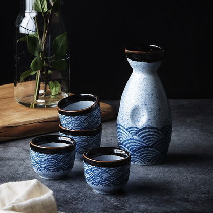 Skanto | Japanese Style Sake Set, Warm Chinese Wine Set, Handmade Ceramic Sake Set for Women
