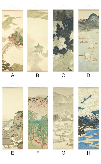 Skanto | Japanese Ou-Mi Ukiyoe Scroll Poster Landscape Wall Art Pictures Living Room Vintage Painting Country House Decor