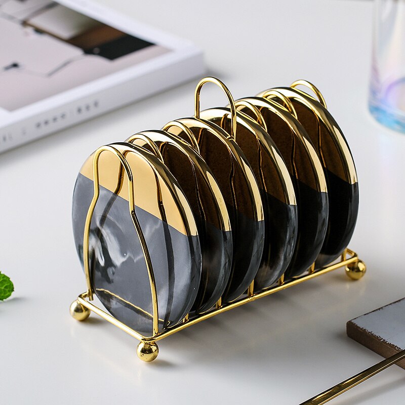 Skanto | Swirled Ceramic Coasters with Holder