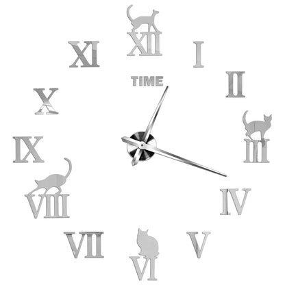 Big Wall Clock DIY 3D Self Adhesive Mirrored Acrylic Wall Clock For Kitchen Dining Room Living Room Creative Home Decor | Bowlift