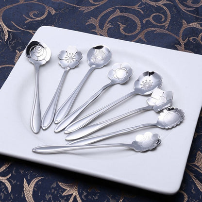 8-piece stainless steel teaspoon set with floral pattern