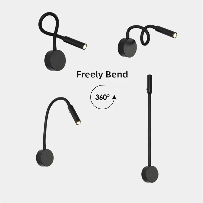 Modern Flexible LED Reading Wall Lamp with Switch for Bedroom and Study - 1W/3W | Kalsten