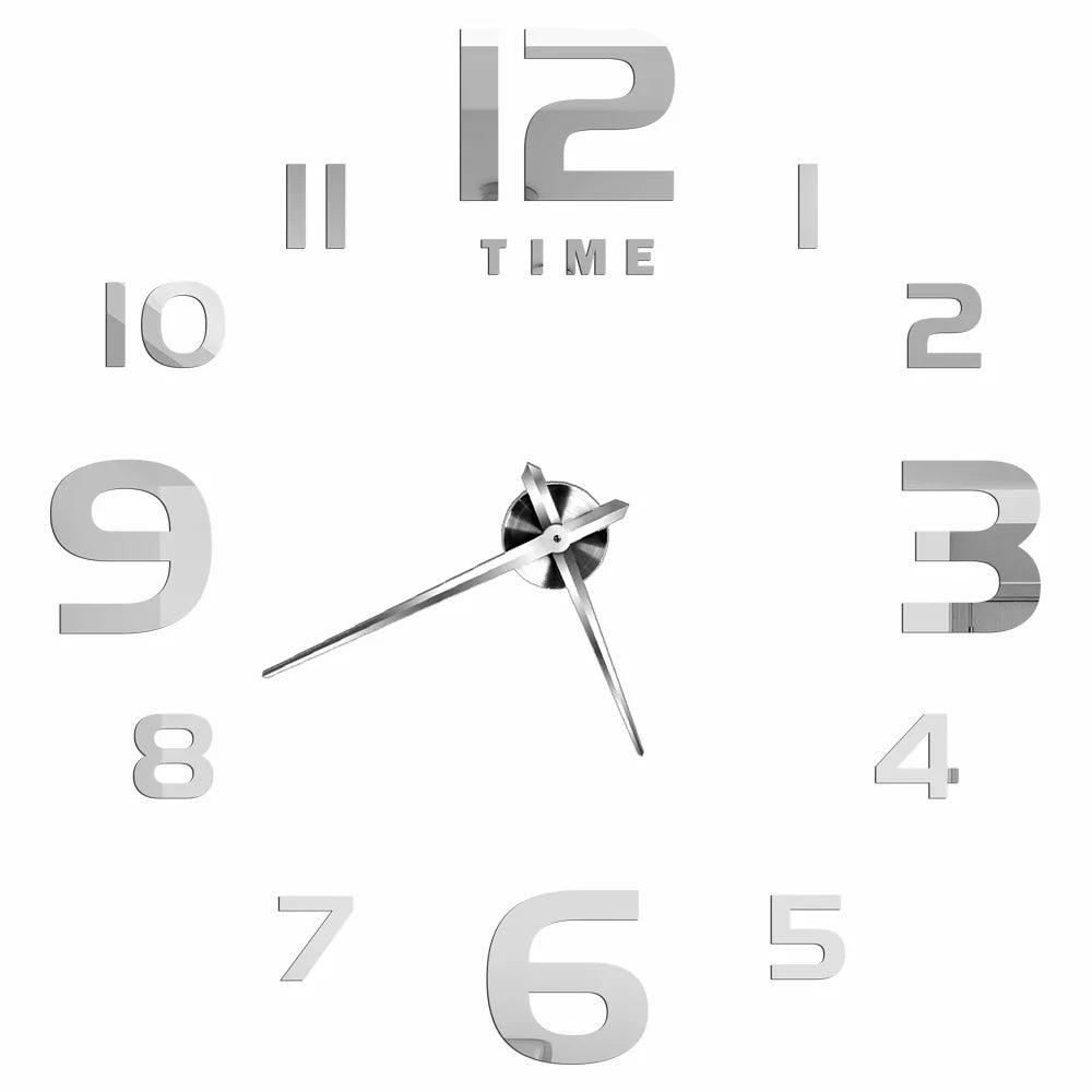Big Wall Clock DIY 3D Self Adhesive Mirrored Acrylic Wall Clock For Kitchen Dining Room Living Room Creative Home Decor | Bowlift