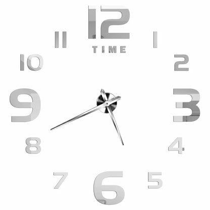 Big Wall Clock DIY 3D Self Adhesive Mirrored Acrylic Wall Clock For Kitchen Dining Room Living Room Creative Home Decor | Bowlift