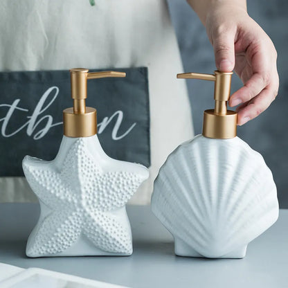 Skanto | AquaNaut Soap Dispenser | Nautical Design | Shell & Starfish Motif | Bathroom Decor