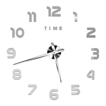 Big Wall Clock DIY 3D Self Adhesive Mirrored Acrylic Wall Clock For Kitchen Dining Room Living Room Creative Home Decor | Bowlift