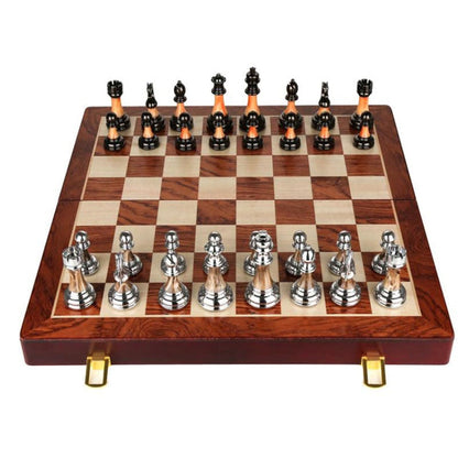 Skanto | Luxurious metal chess set with a large 45 cm wooden board
