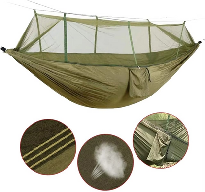 Skanto | 2-Person Outdoor Hammock with Mosquito Net - Portable Parachute Fabric Camping Bed