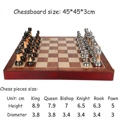 Skanto | Luxurious metal chess set with a large 45 cm wooden board