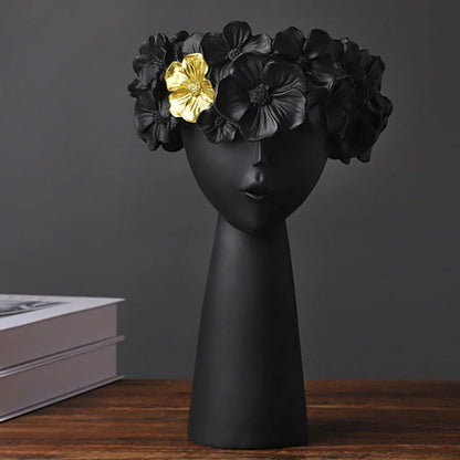 Skanto | Nordic Girl Head Flower Resin Vase Statue Flower Planters for Office Desk Dried Flowers Ornaments Decor Container