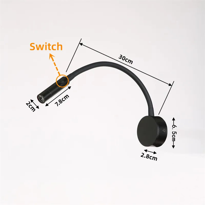 Karnz | Modern Flexible LED Reading Wall Lamp with Switch for Bedroom and Study - 1W/3W