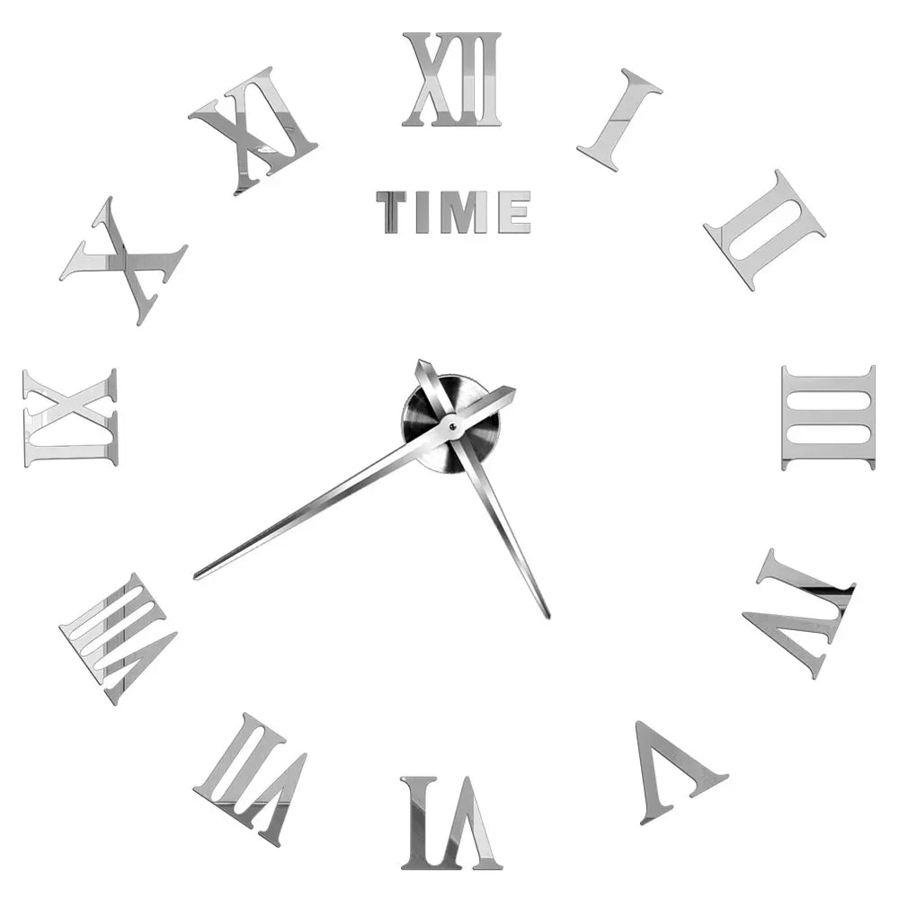 Big Wall Clock DIY 3D Self Adhesive Mirrored Acrylic Wall Clock For Kitchen Dining Room Living Room Creative Home Decor | Bowlift