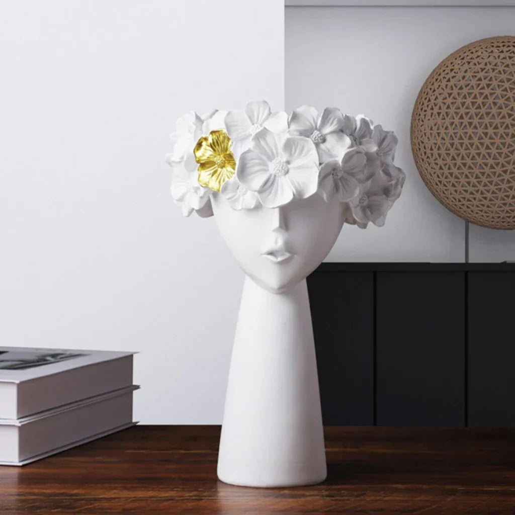 Skanto | Nordic Girl Head Flower Resin Vase Statue Flower Planters for Office Desk Dried Flowers Ornaments Decor Container