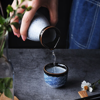 Skanto | Japanese Style Sake Set, Warm Chinese Wine Set, Handmade Ceramic Sake Set for Women