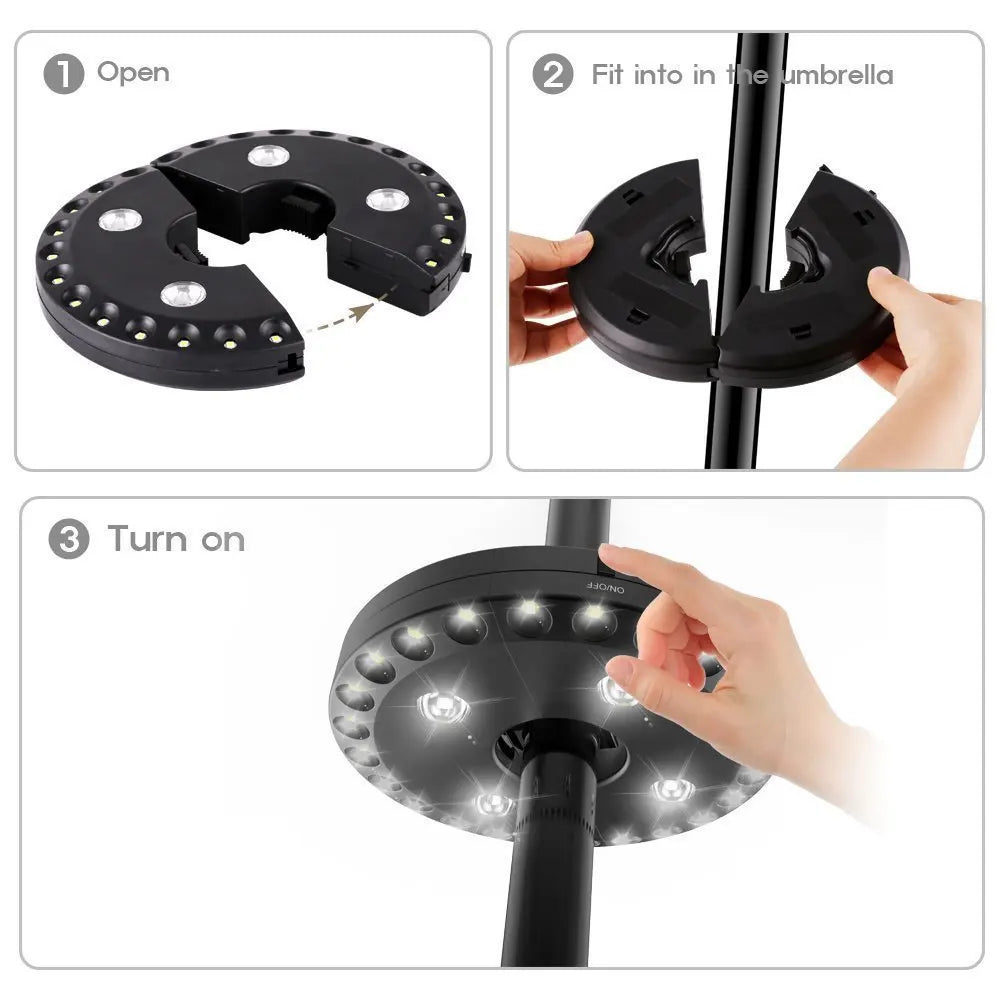 BowLift | LightClip Umbrella Light | Wireless & 3 Brightness Levels | For Garden & Camping