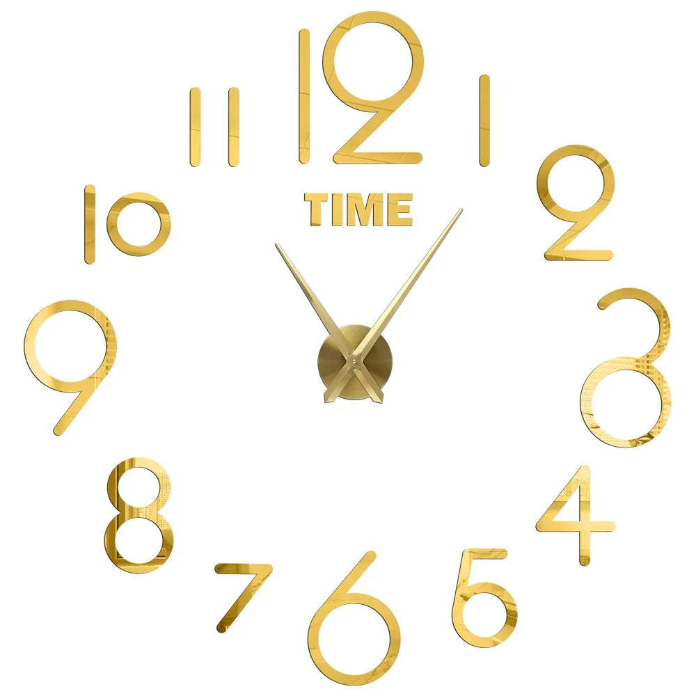 Big Wall Clock DIY 3D Self Adhesive Mirrored Acrylic Wall Clock For Kitchen Dining Room Living Room Creative Home Decor | Bowlift