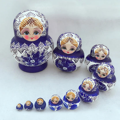 10-Piece Wooden Russian Matryoshka Doll Set for Cultural Decor and Gifts