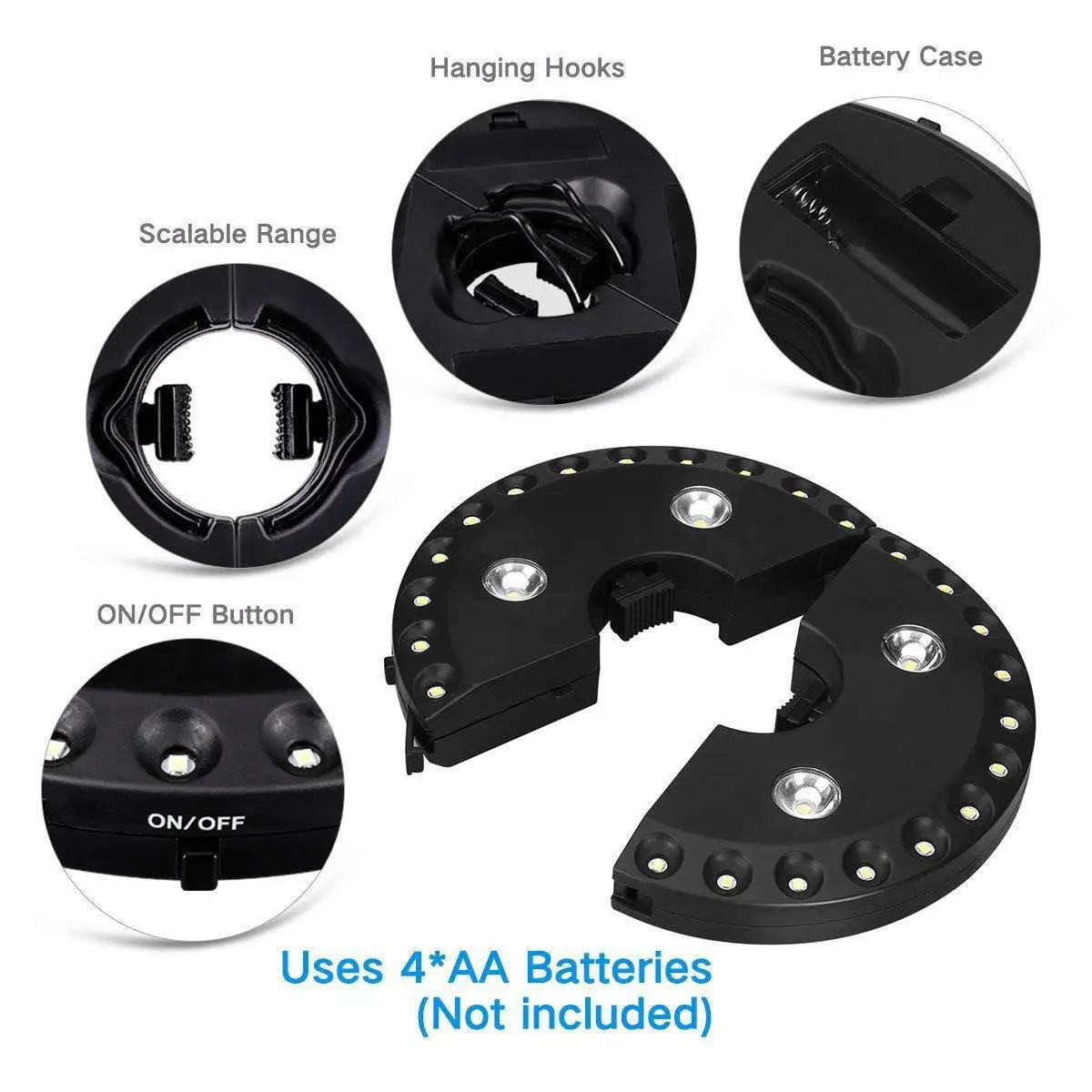 BowLift | LightClip Umbrella Light | Wireless & 3 Brightness Levels | For Garden & Camping