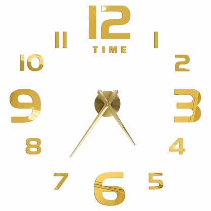 Big Wall Clock DIY 3D Self Adhesive Mirrored Acrylic Wall Clock For Kitchen Dining Room Living Room Creative Home Decor | Bowlift
