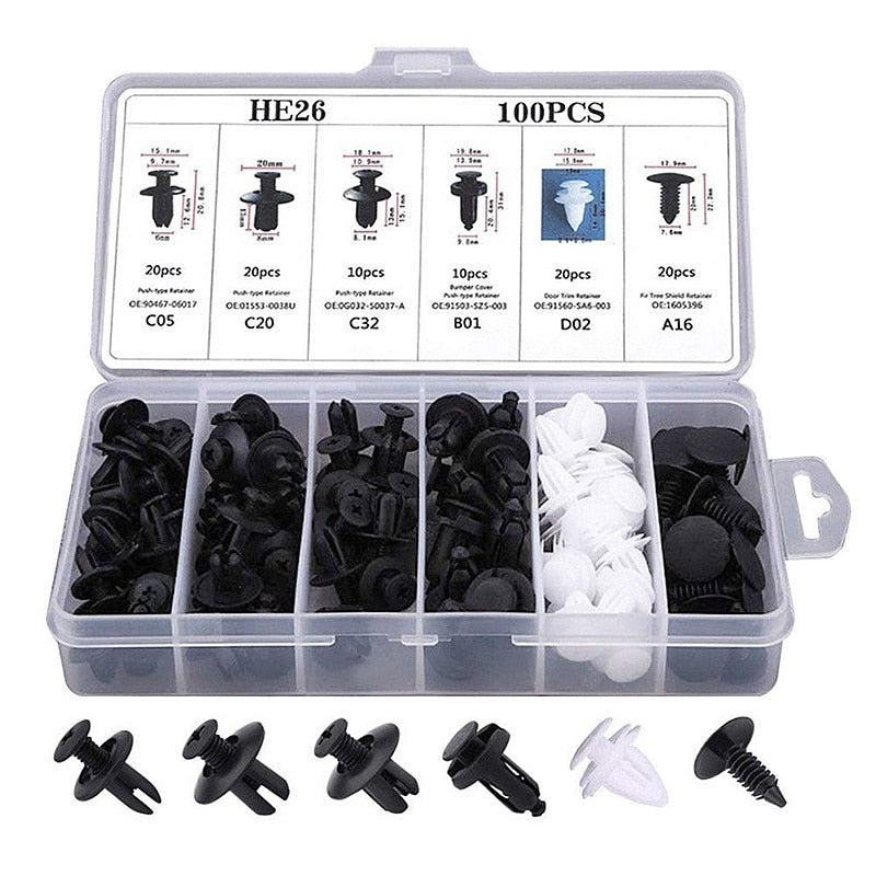 100pcs Auto Fastener Pin Rivet Bumper Car Clip Kit | Bowlift