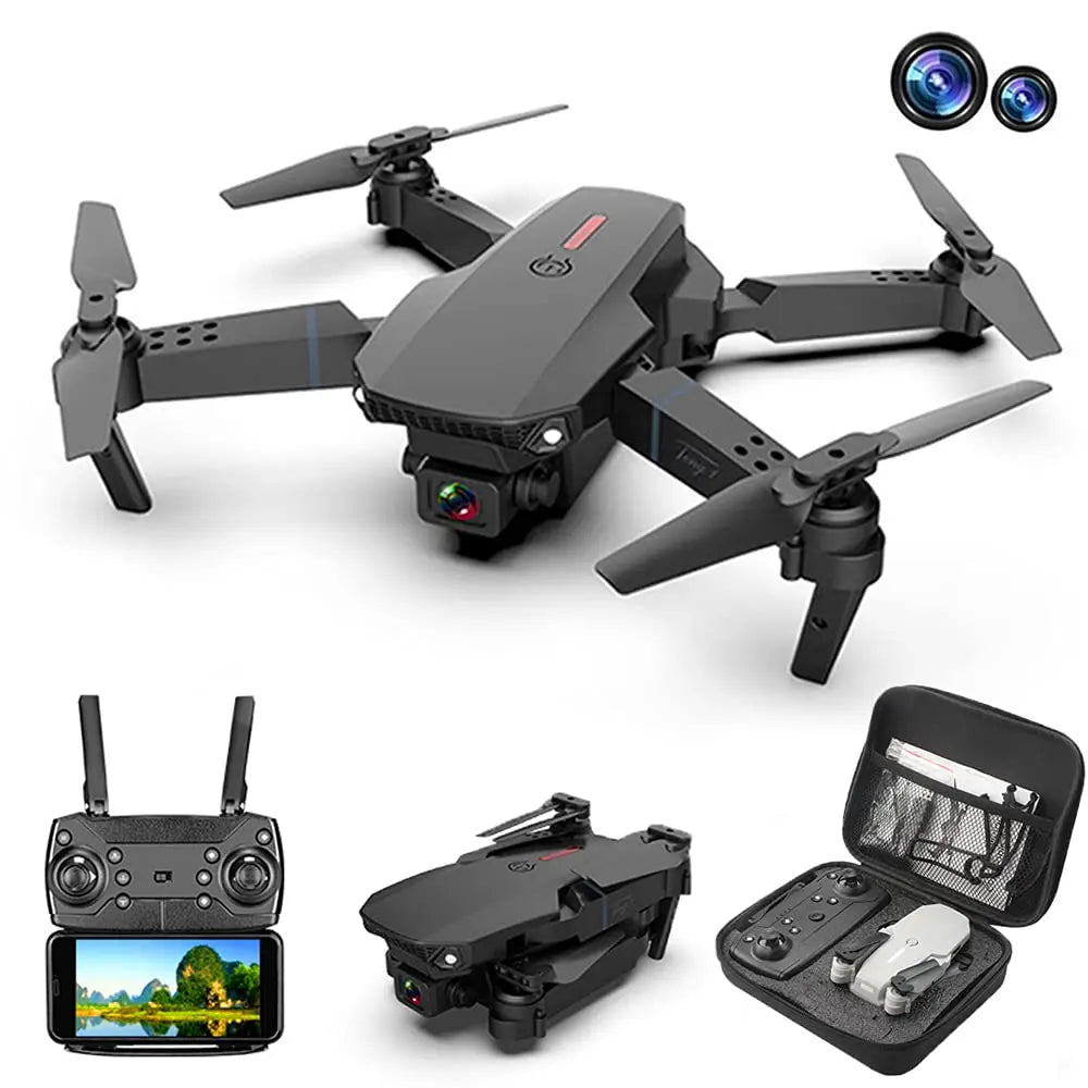 Skanto- E88 Pro Drone 4k HD Dual Camera RC VR 3D Long Battery Life Flight Path FPV Mini Drone