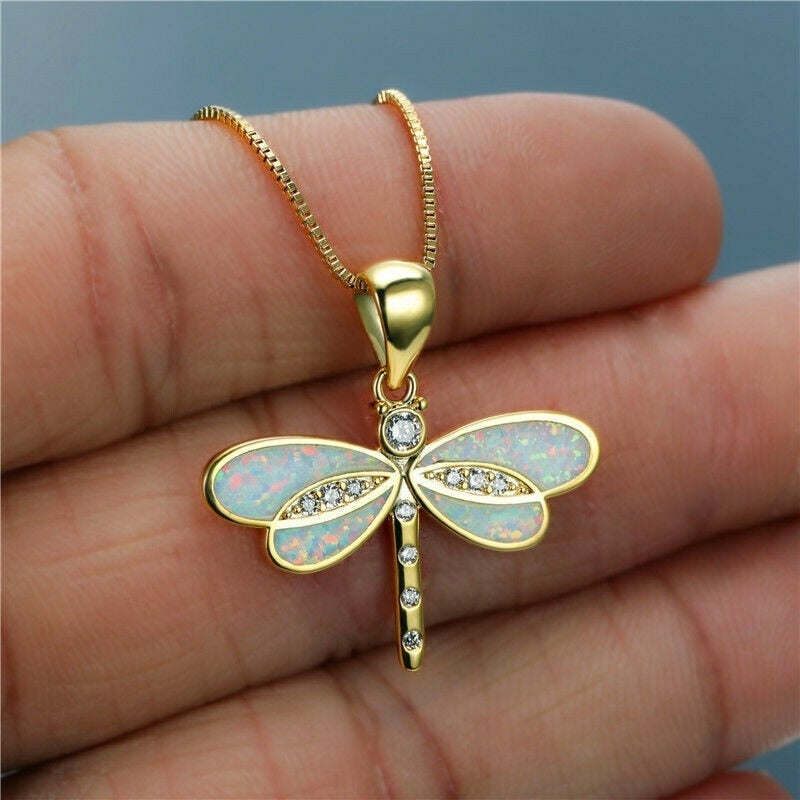 Skanto | Dragonfly Gold Necklace With Opal - Aurielle