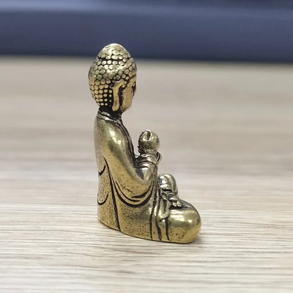 Skanto | 10 Piece Mini Brass Sitting Buddha Statue Figurine for Travel Buddhism Worship Home Office Desk Decoration