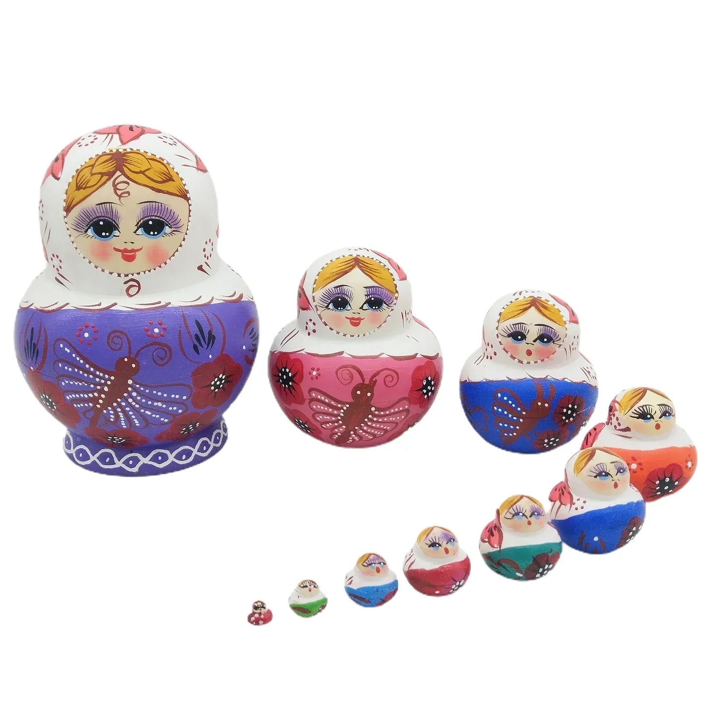 10-Piece Wooden Russian Matryoshka Doll Set for Cultural Decor and Gifts