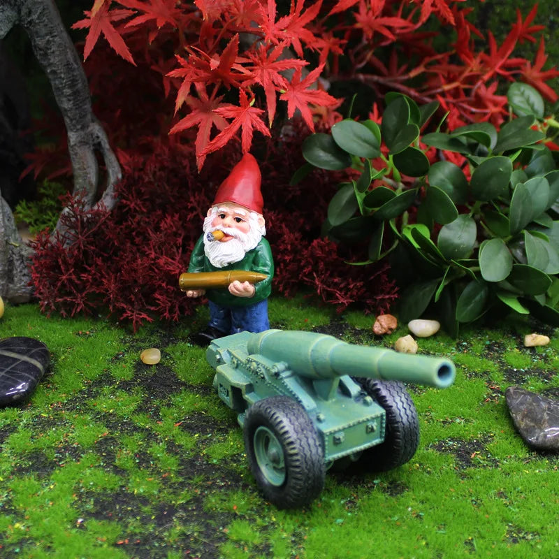 BowLift | 2-Piece Set Mini Wax Gnome Figurine with Cannon