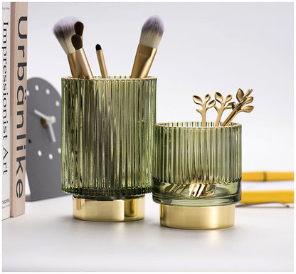 Skanto | Elise Gold Foil Glass Makeup Holder & Organizer