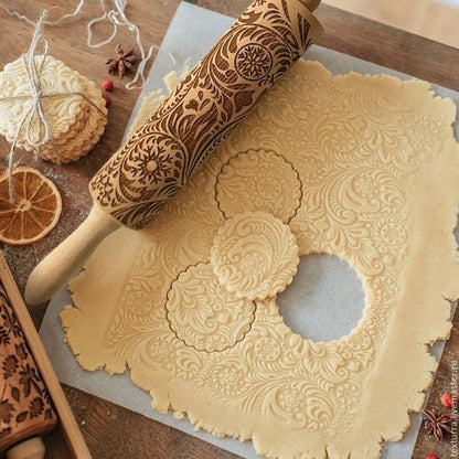 BowLift | Embossed Wooden Rolling Pin | Holiday Cookie Engraver | Handcrafted Beech Wood | JollyRoller