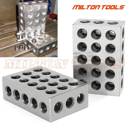 Skanto | 2 Pcs Hardened Steel 1-2-3" Blocks - Precision Machine Building Milling Tooling with 0.0001" Accuracy, 23-Hole Block Gage Set