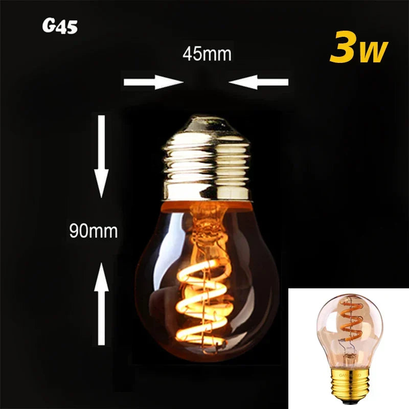 Skanto | Dimmable Vintage LED Bulb (3W, E27 Base) - Gold Spiral Filament for Chandeliers & Decorative Lighting